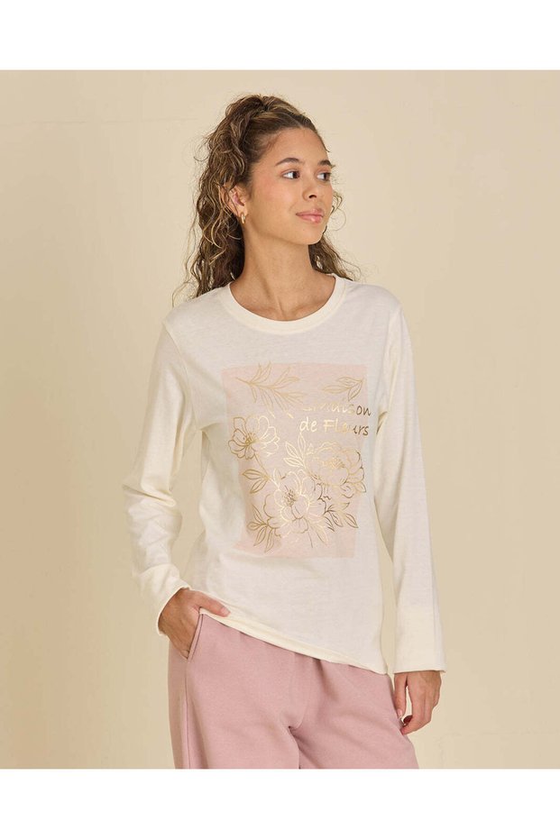 Senior Girls Ivory Printed Crew Neck T-Shirt