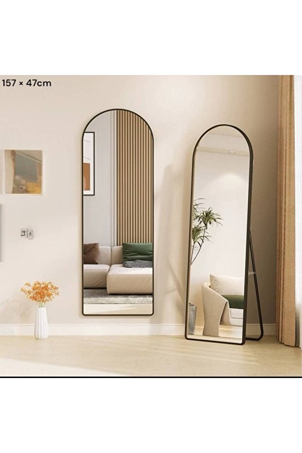 مراية طويلة مع استاند قابلة للتعليق – بإطار أسود 157×47 cm