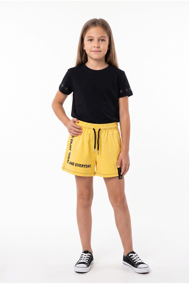 Girls' Printed Cotton Basic Shorts with Elastic Tie-Detail and Tie Closure 22084