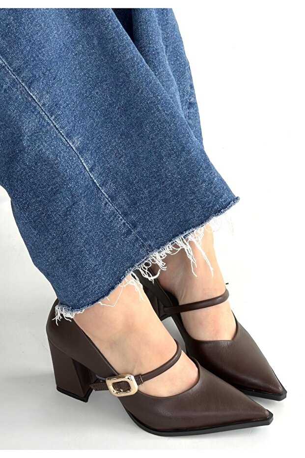 Nıvra Brown Leather Heeled Shoes