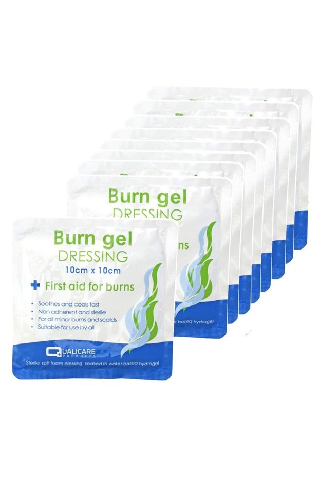 (BOX OF 10) First Aid Burn Gel Dressing 10cm x 10cm Medium Size - Emergency Burncare for Scolds & Burns