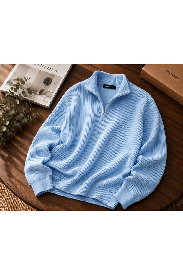 Men's Thessaloniki Knitted Half-Zip Sweater with Stand Collar for Winter