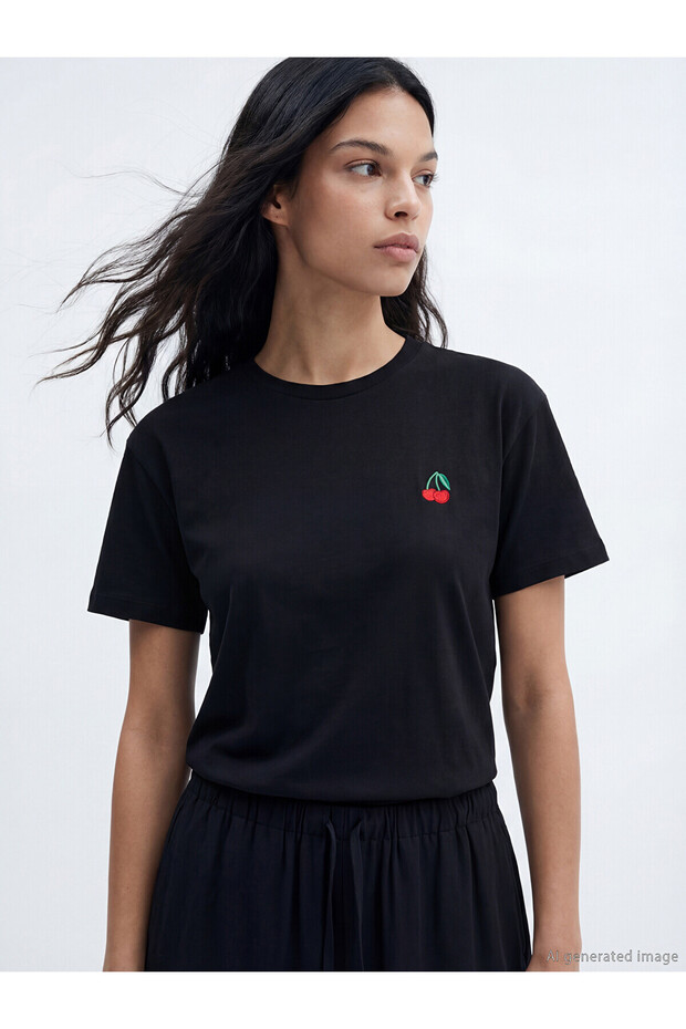 Original Cherry Embroidered 100% Cotton Women's T-Shirt