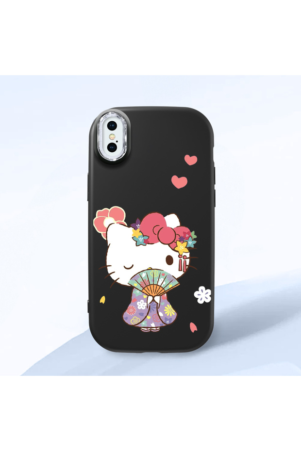 iPhone XS Max Compatible Case with Camera Protector Black Silicone Couple Phone Case with Kitty Pattern