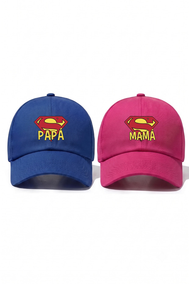 قبعة مزدوجة مطبوعة عليها Mom & Dad (Mama & Papa) مكونة من قطعتين