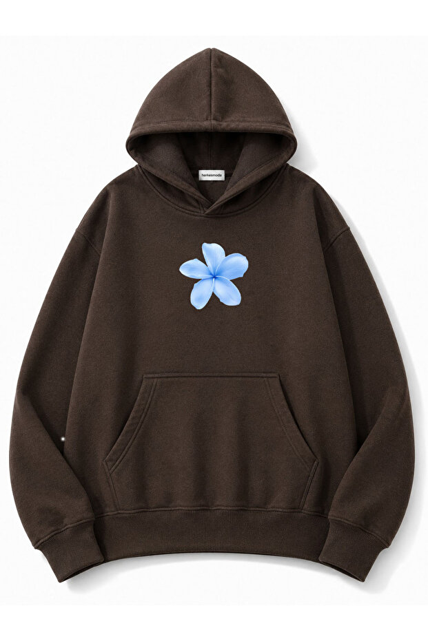 Floral Printed Hooded 2 Thread Threaded Sweatshirt
