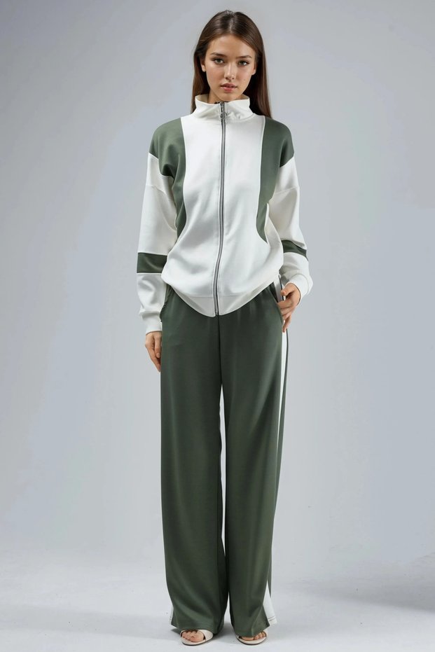 Soft Touch Color Blocked Modal Textured Zippered Tracksuit Set