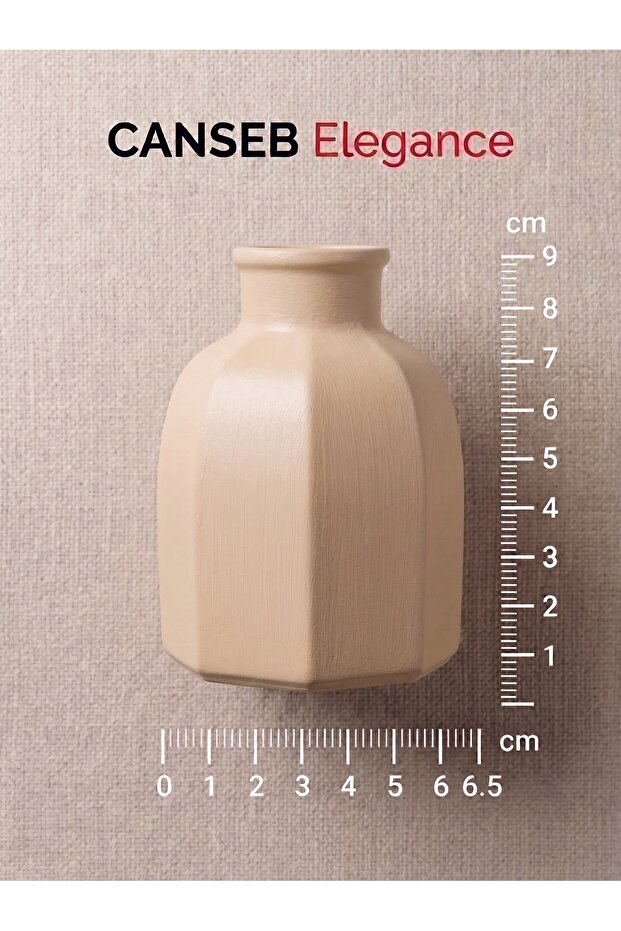 9X6.5Cm - Antique Beige - Octagonal Mini Vase - Hand-Painted Craftsmanship - 9cm Mini Vase