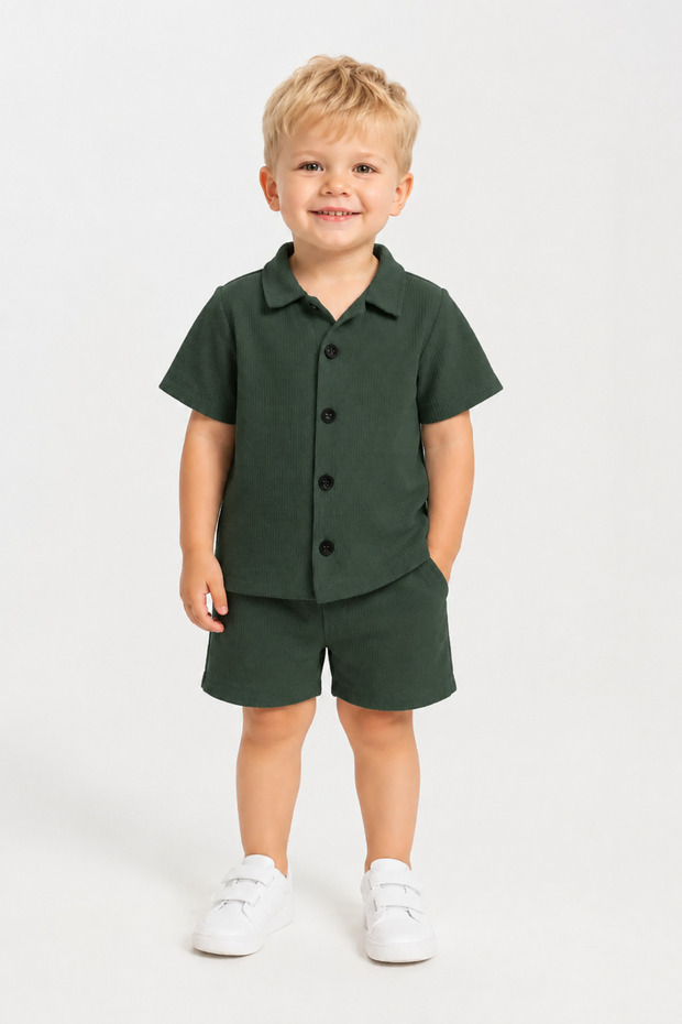 Children's Waffle Fabric Short Sleeve Shirt and Shorts Set 2-Piece Summer Bottom Top 1-5 Years Old