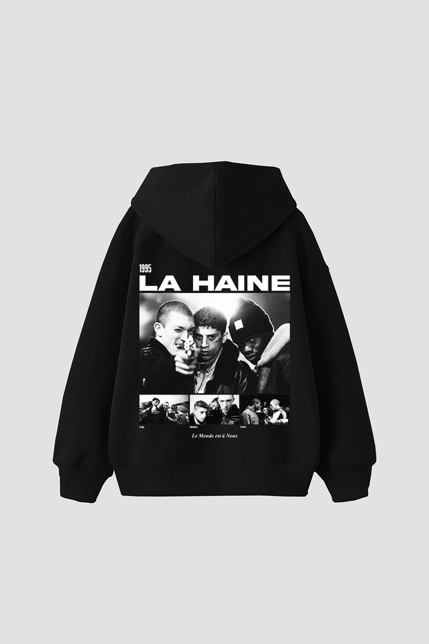 La Haine Printed Oversize Unisex Black Hoodie