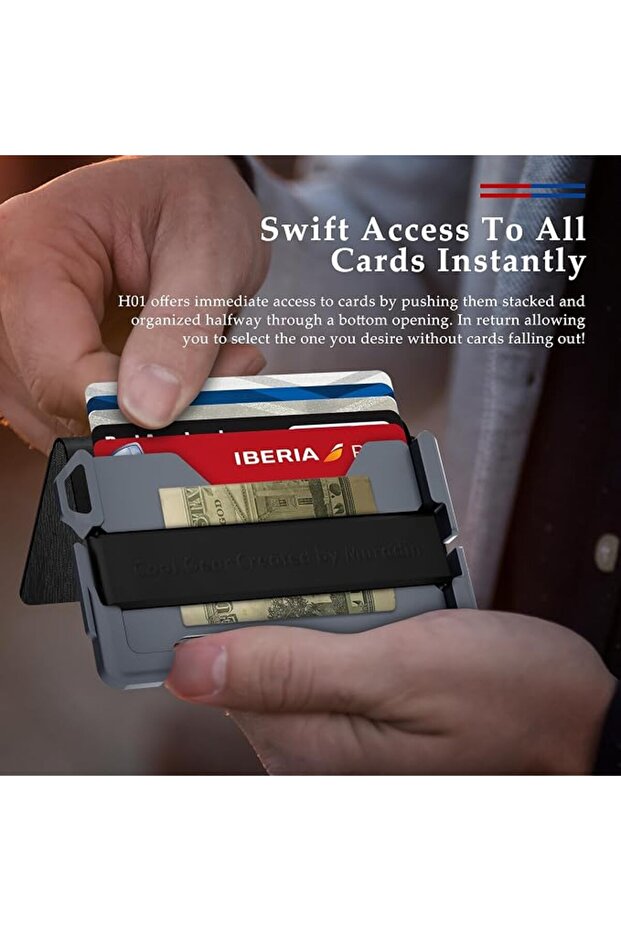 محفظة تكتيكية بسيطة للرجال، حامل بطاقات معدني نحيف مزود بتقنية حجب RFID، للجيب الأمامي للرجال