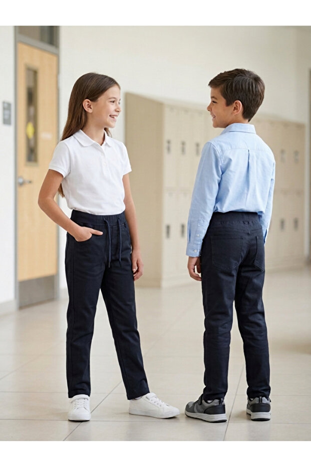 Unisex Ribbed Cotton School Trousers