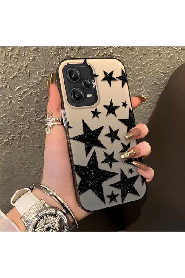 Redmi Note 12 Pro 5g Compatible High Quality Flat Print Black Star Pattern Cool Silicone Case