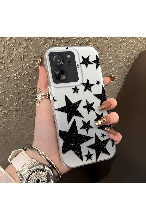 Mi 13T/Mi 13t Pro Compatible High Quality Flat Print Black Star Pattern Cool Silicone Case