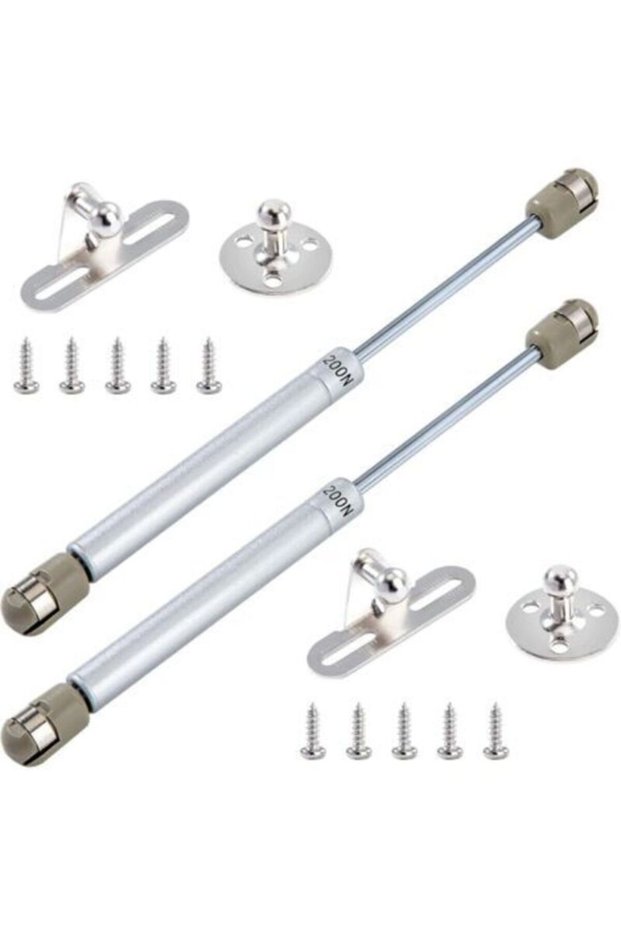 200N/20kg Hydraulic Gas Spring Hinges with Gas Damper and Screws for Lifting Cabinet Doors and Kitchen Furniture (2-Piece Set, Silver)