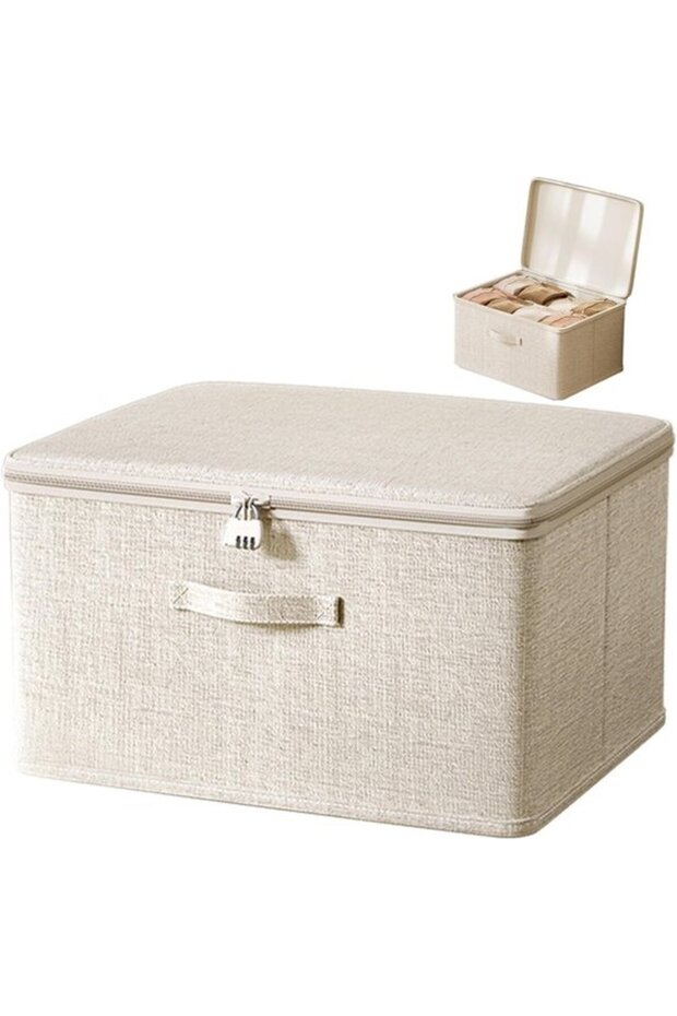 1 Lockable Cotton/Linen Storage Box (40×30×21 cm) - Large Capacity Clothing Storage Organizer for Wardrobes, Bedrooms & Home