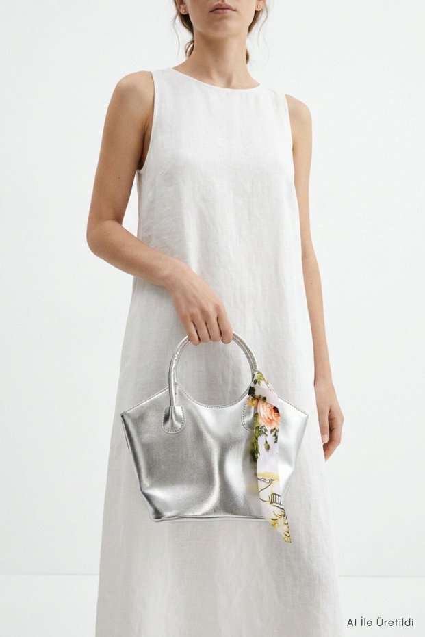 Scarf Detailed Handbag 9344 Silver