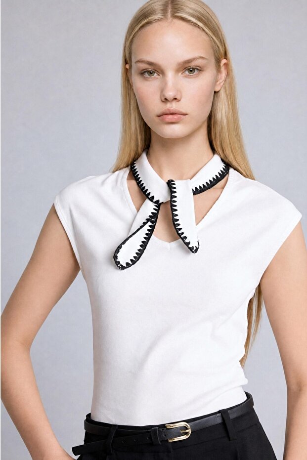 100% Cotton Regular Fit Sleeveless Half Turtleneck Ribbed Short Sleeve T-Shirt I2214Ax26Au