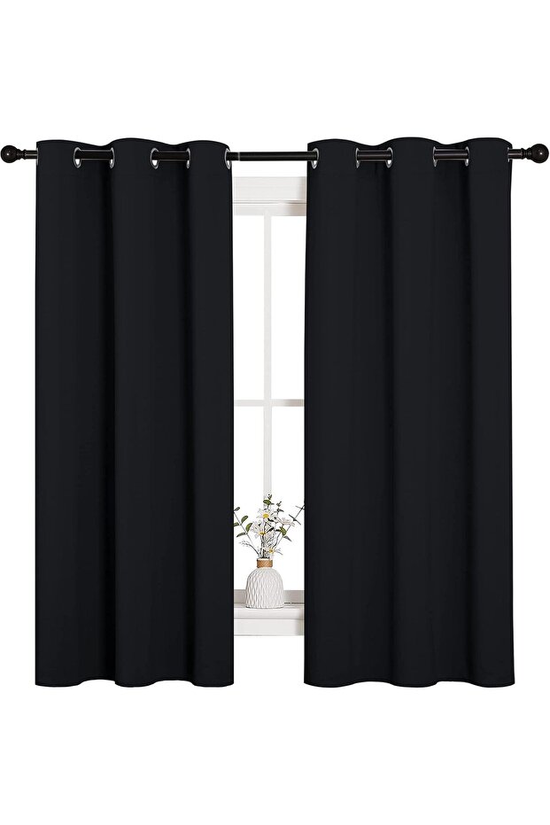 Solid black insulated grommet blinds/blinds for bedroom windows (2 blinds, 107 cm wide x 160 cm long, black)