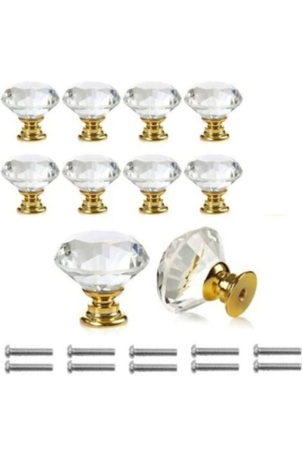 10 single-hole handles, clear diamond crystal door handles, furniture drawer cabinet decoration, with screws