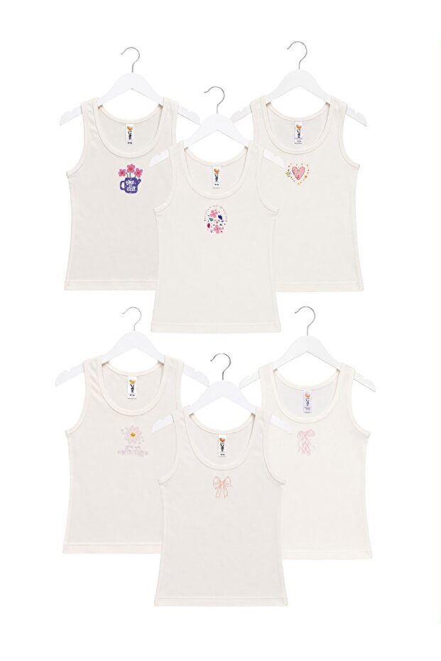 H&C 6-Piece Girls' Printed 100% Cotton Thick Strap Undershirt Soft Textured (1-12 Years Old)