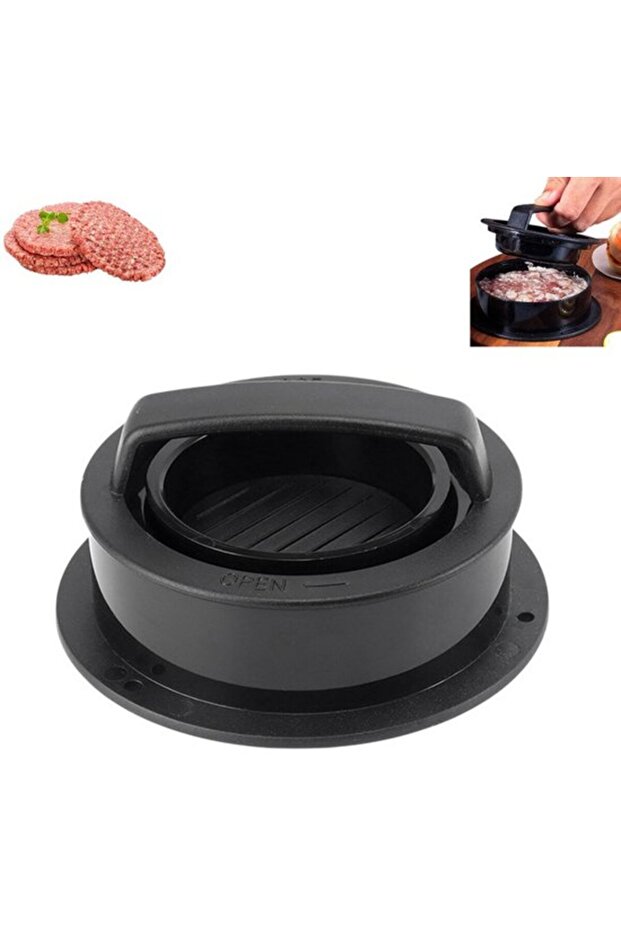 1-Piece 3-in-1 Hamburger Press - Burger Patty Mold - Bacon Press - Suitable for Chives, Beef and Vegetables - Black