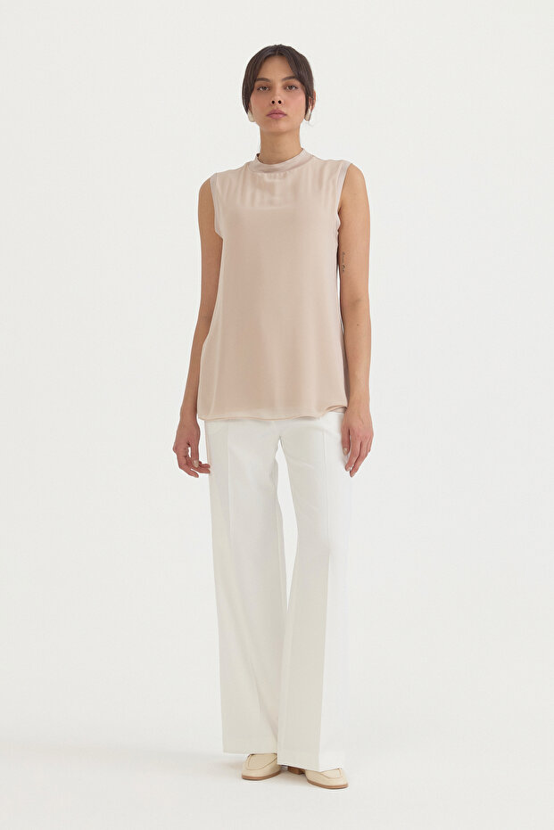 Chiffon Front Sleeveless Undershirt - Stone