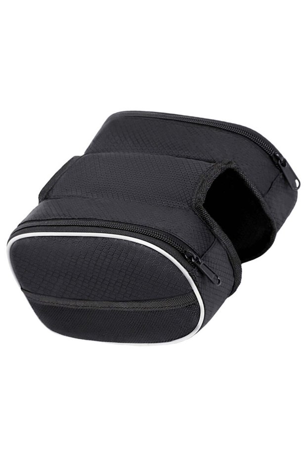 Bicycle bag, made of black Oxford nylon, for secure storage of smartphones and essentials.