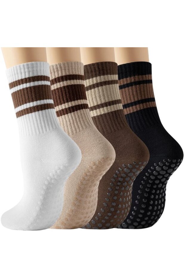 4-Pair Pack Women's Non-Slip Cotton Pilates & Yoga Ballet Training Socks-One Size