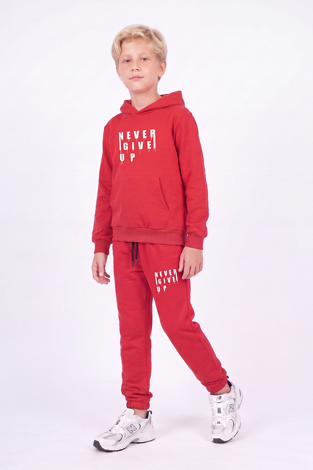 Boy's Printed Kangaroo Pocket Hooded Tracksuit Set