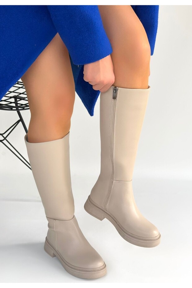 Esni Beige Leather Boots