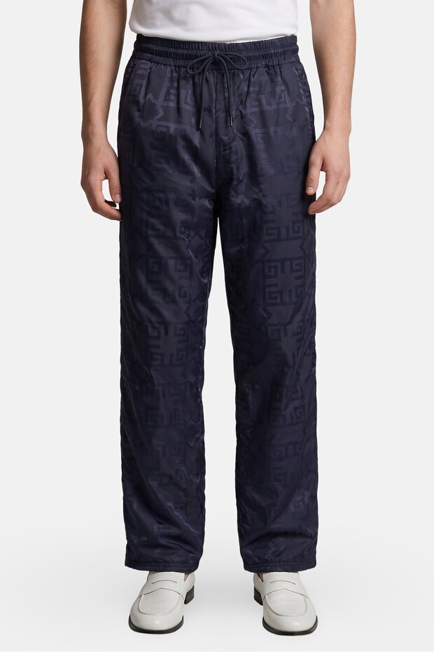 Men Regular Fit Textured Wide Leg Pants, Navy