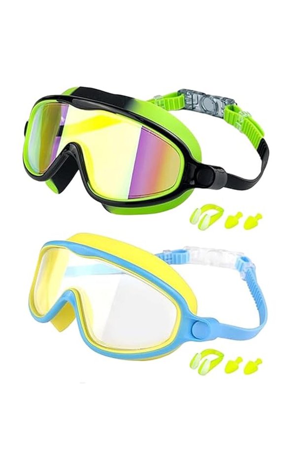 2 pairs of swimming goggles for children and teenagers aged 3 to 15, featuring anti - fog, UV protection, wide vision, and waterproof design...