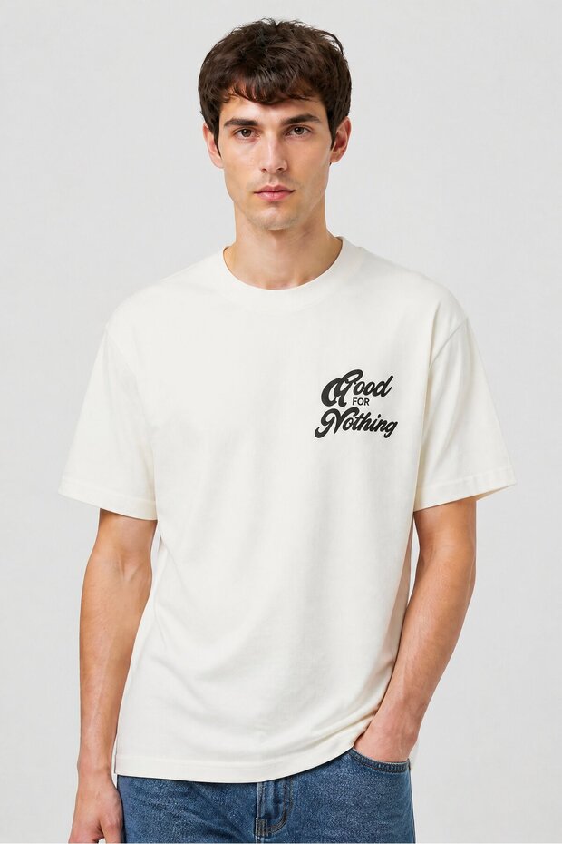 Men Crew Neck Short Sleeve Brand Logo T-Shirt, Off White