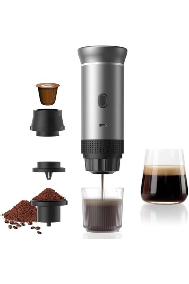 Portable Self-Heating USB-C Capsule & Ground Coffee Machine for Travel & Camping