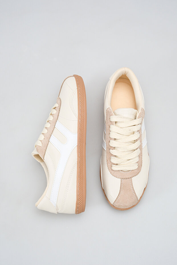Beige Women's Sports Shoes Retro Sneaker with Stitched Sole