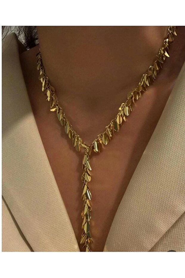 Gold Adjustable Special Series Necklace with Sequin Detail