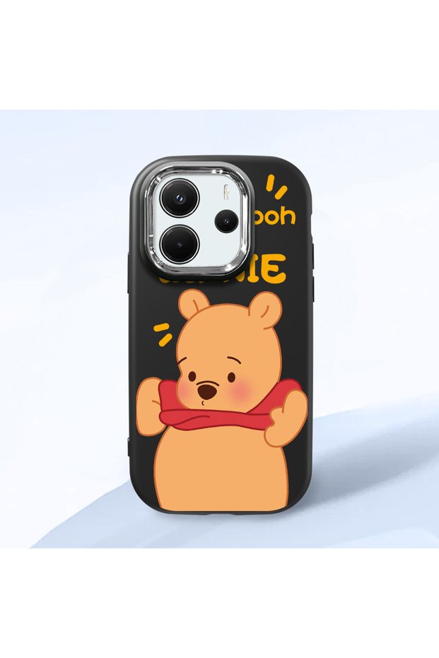 Redmi Note 14 4g Compatible Case Camera Protector Black Silicone Couple Phone Case Bear Pattern