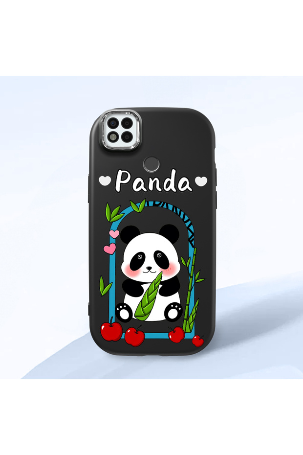 Poco C31 Compatible Case Camera Protector Black Silicone Couple Phone Case Panda Patterned