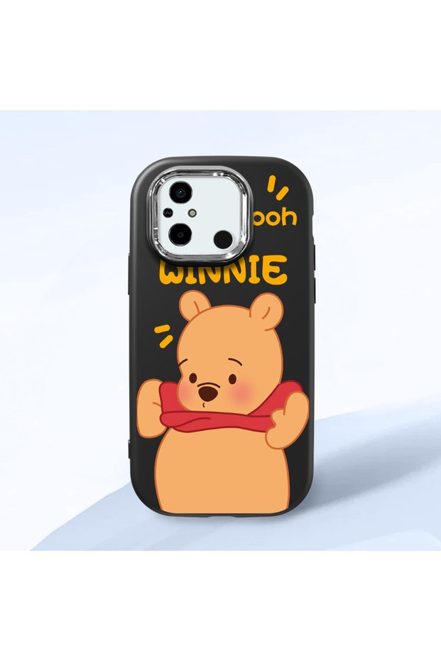 Poco C55 Compatible Case Camera Protector Black Silicone Couple Phone Case with Bear Pattern