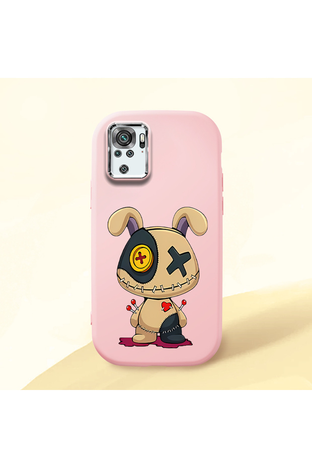 Redmi Note 10S Compatible Case Camera Protector Pink Silicone Couple Phone Case Character Patterned