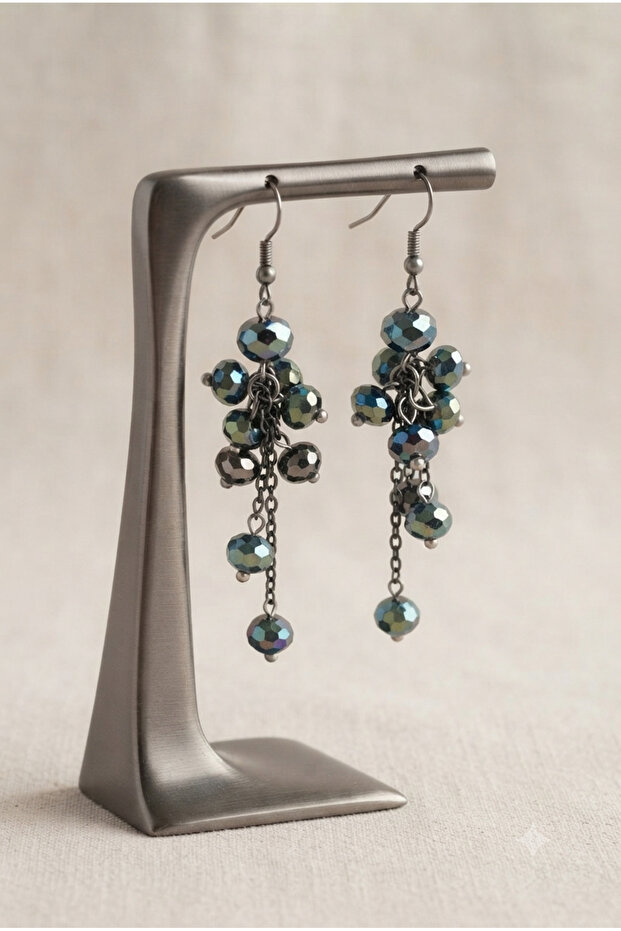 Handmade Green Crystal Beaded Dangle Special Design Earrings