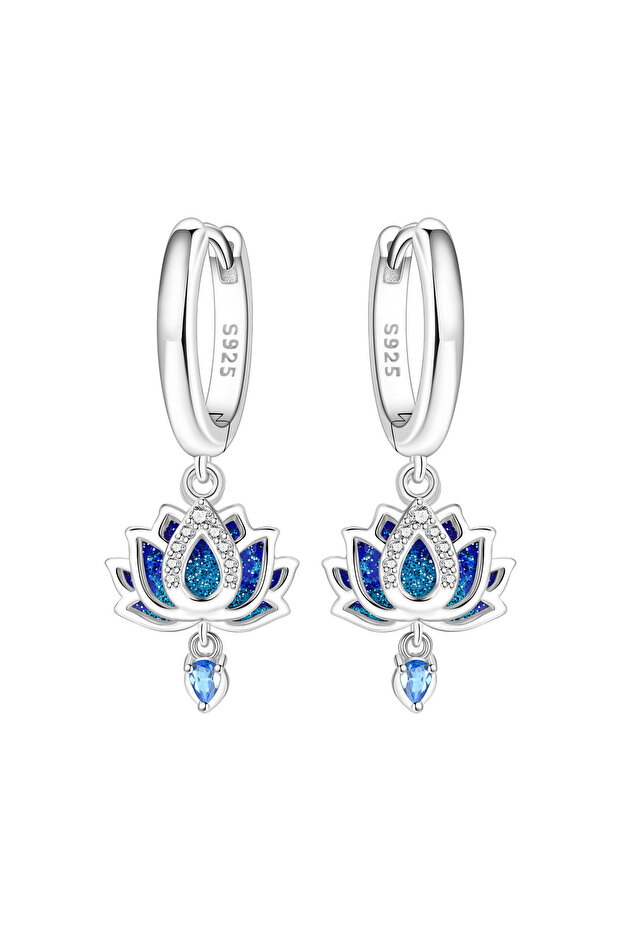 OTE4294 S925 Sterling Silver Earring Elegant Blue Lotus Iris Earring Suitable for Women Daily Wear B