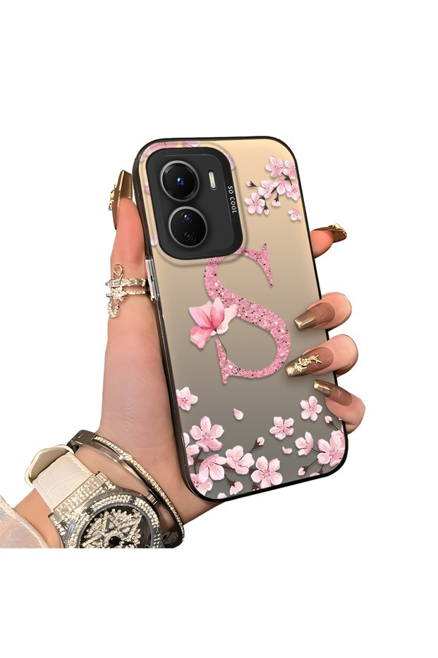 Vivo Y16 Compatible Silicone Edge Hard Back Case Couple Phone Case with Letter S Pattern