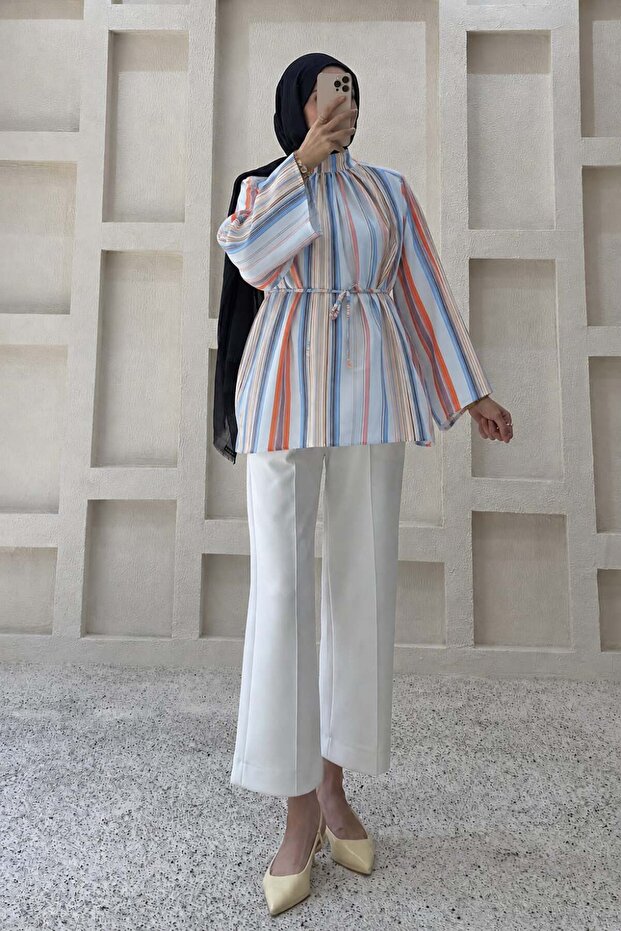 Striped Tie-Detail Shirt Blue