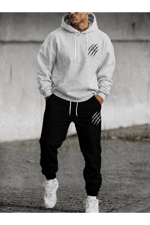 Men's Claw Printed Hooded Tracksuit Set