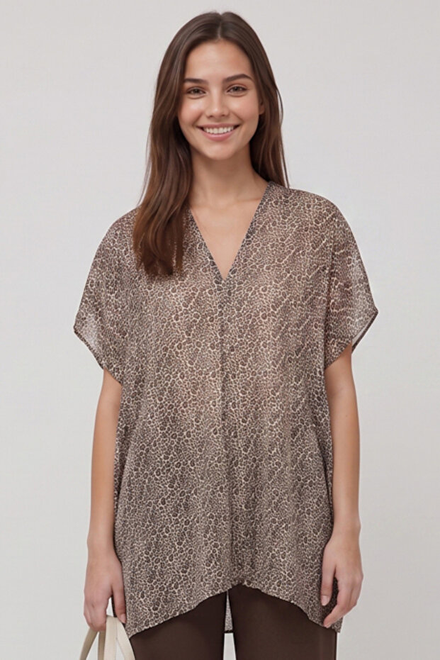 Patterned Sleeveless Cover Up Shrug with V-Neck