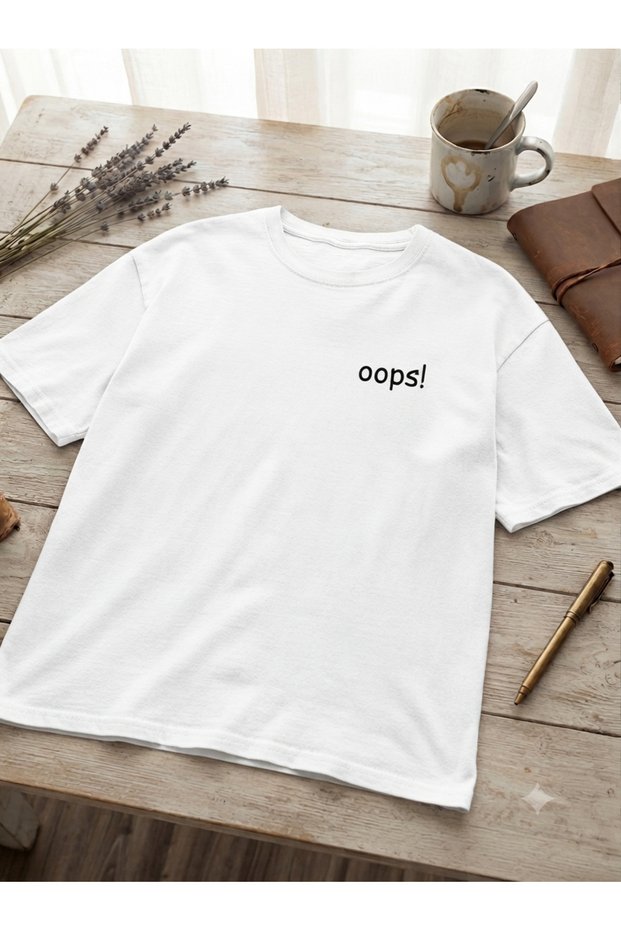 Women'S/Men's Unisex Oops! Printed Crew Neck Oversized Combed Cotton T-Shirt