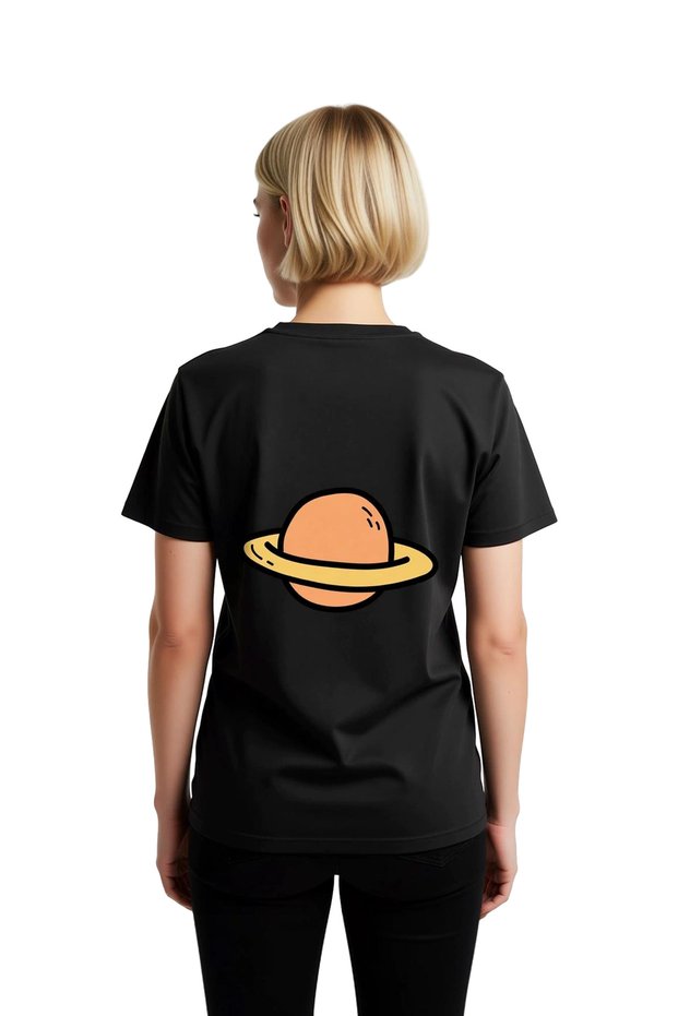 Women's Graphic Printed Short Sleeve T-Shirt Ringed Planet Illustration Casual Comfortable Modern Stylish Elegant