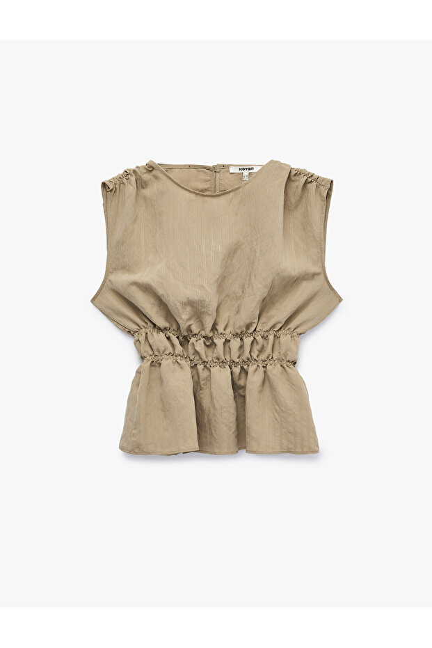 X Melis Ağazat - Modal Fabric Sleeveless Crew Neck Blouse with Drawstring Detail